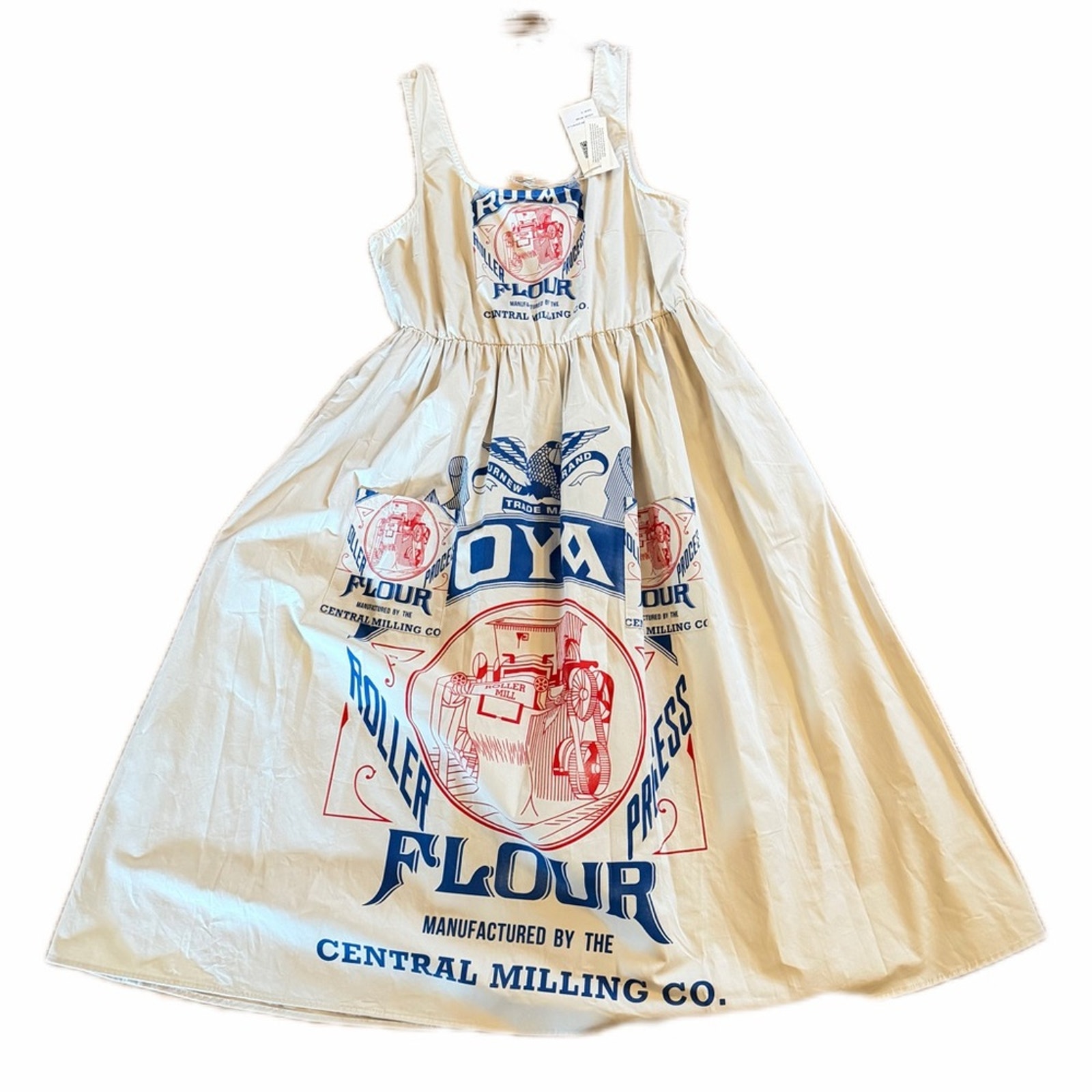 Blue Velvet Sack Dress Pockets Flower Roller Process Mill Image Cotton